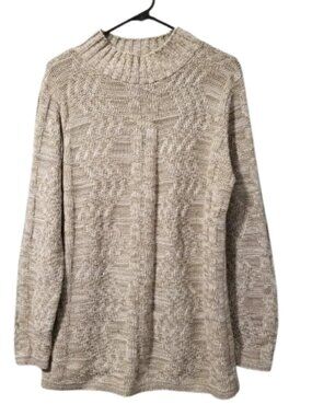 ❤️3/$12 Bobbie Brooks Tan Cream Cable Knit Crew Neck Sweater Women's Large
